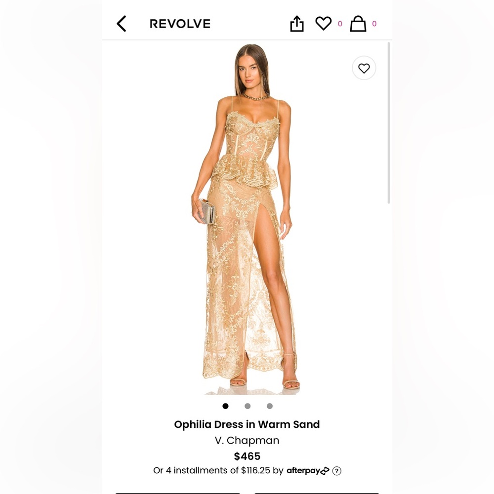 V. Chapman Studio Ophilia dress in a gold color: warm sand